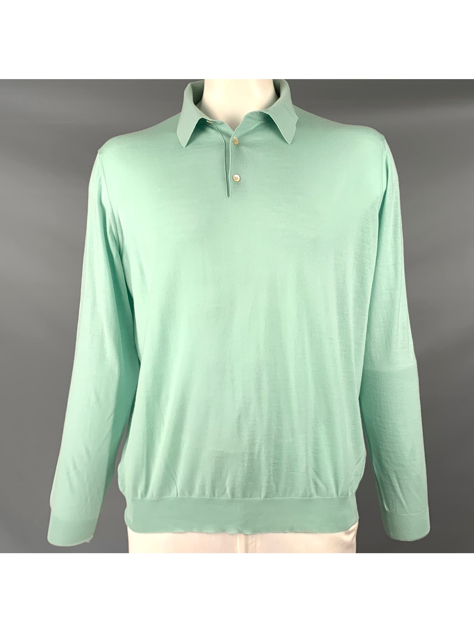 Malo Size Xxl Mint Green Knit Wool Polo Pullover
